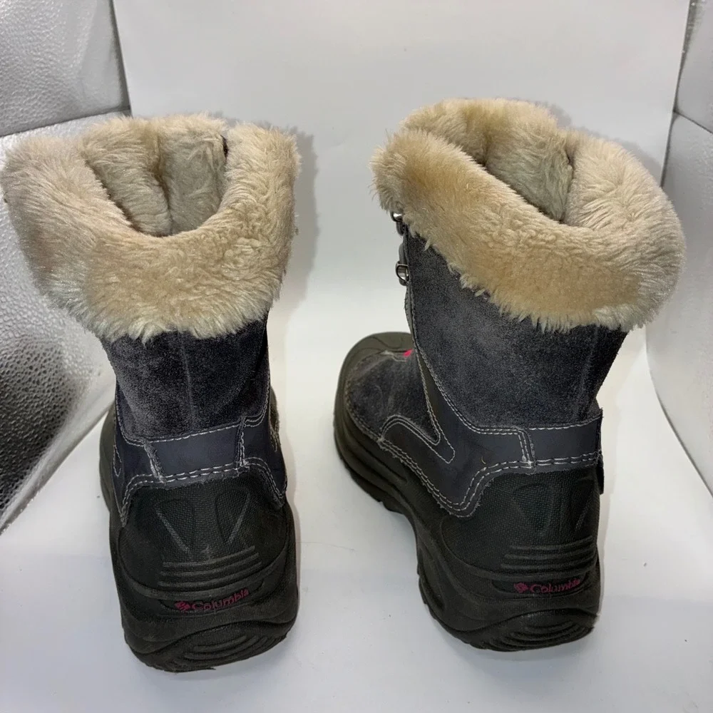 Columbia Omni-Heat Winter Boots Grey Pink Faux Fur Suede‎ Snow Boots Womens